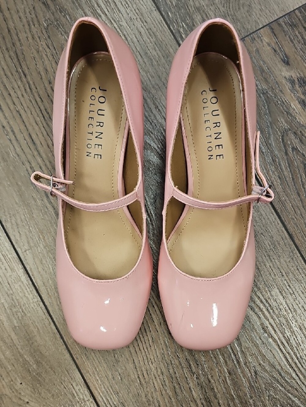 Journee Collection Glossy Light Pink Mary Jane Block Heels - Picture 4 of 10